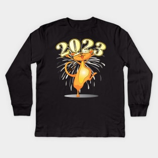 Happy New Year Cats 2023 Kids Long Sleeve T-Shirt